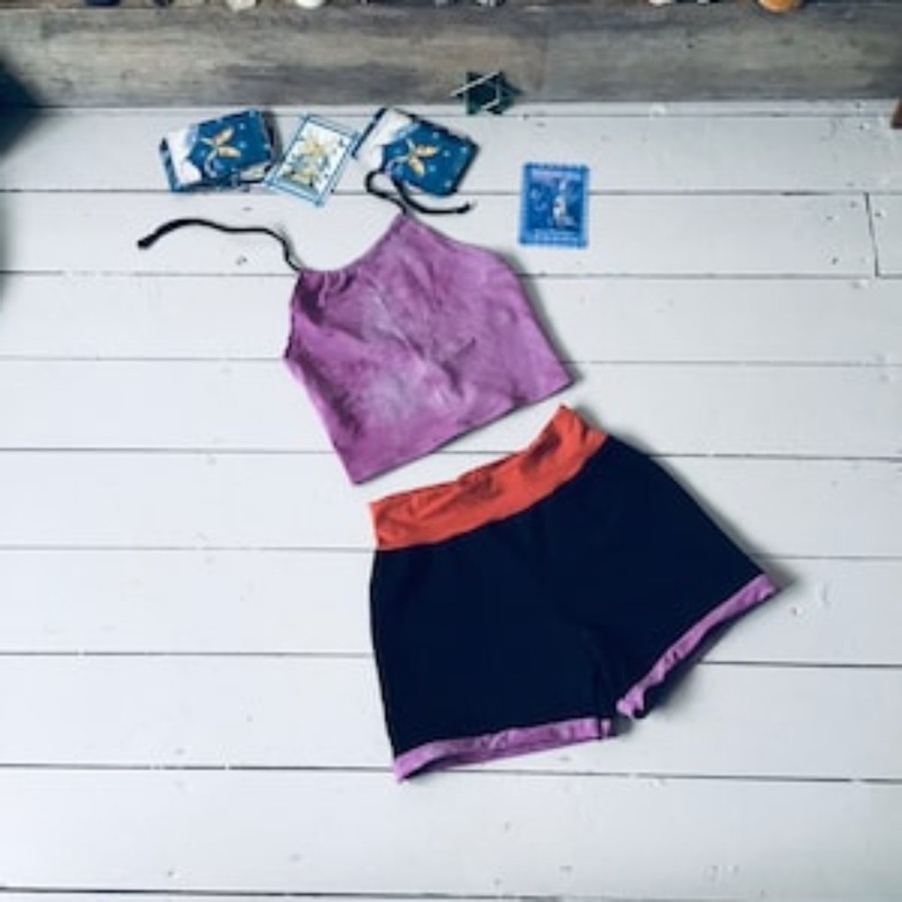 Organic Cotton Yoga Set Halter Top Shorts Small